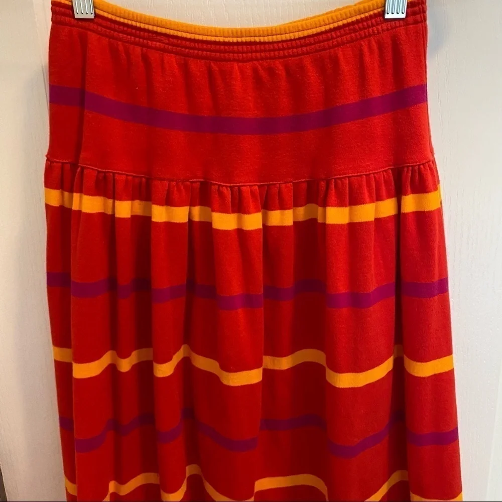 Vintage Adrienne Vittadini sport 100% cotton red multicolor Striped Midi Skirt